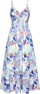 GRACE KARIN 2025 Women Summer Floral Tie Front Casual Boho Beach Maxi Dress with Pockets
