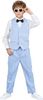 LOLANTA 4 Pieces Label Suit Boy Vest Set Boys Birthday Party Clothes Beige/Blue/Grey/Green, 2-11 Years