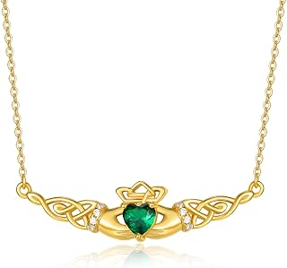 TANGPOET Claddagh Necklace for Women 925 Sterling Silver Irish Necklace Pendant ST Patricks Day Jewellery Irish Gifts for Mom