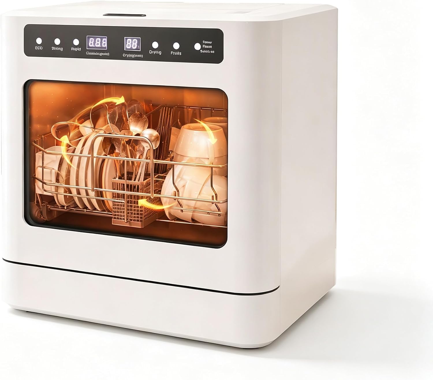 Countertop Dishwasher, 4 Programs Portable Dishwasher | 360° Coverage, No Hookup