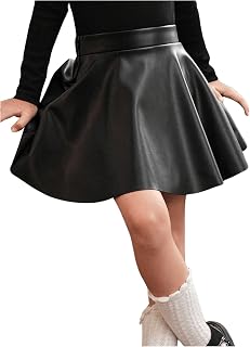 WDIRARA Toddler Girl's PU Leather Flared Mini Skirt High Waisted Skater A Line Skirt