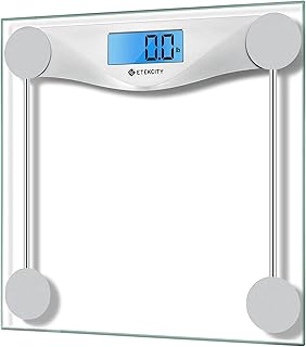 Etekcity Digital Body Weight Bathroom Scale, 6mm Tempered Glass, 400 lbs | Large Blue LCD Backlight Display, High Precision Measurements for Home Bathroom Use