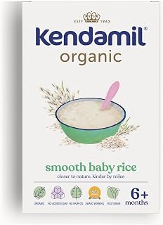 Kendamil Organic Smooth Baby Rice (4+ Months) – Organic First Stage Baby Weaning Cereal – Easy Just Add Water, Vegetarian Friendly – 7x120g