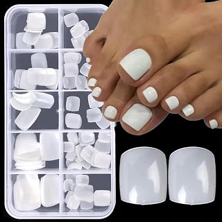 1 Box Mixed Size Fake Nails French Square Fake Toe Nails False Press Nail Tips for Women Makeup (Natural)