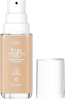 L'Oreal Paris True Match Super-Blendable Foundation, Medium Coverage Liquid Foundation Makeup, N3, Light Medium, 1 Fl Oz