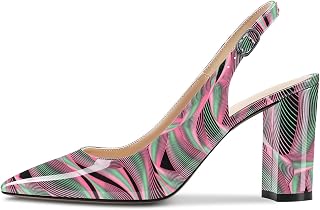 CASTAMERE Women's High Chunky Wide Heel Pointed Toe Slingback Pumps Slip-on Ankle Strap Dress Clear Sandals 8.5CM Heels