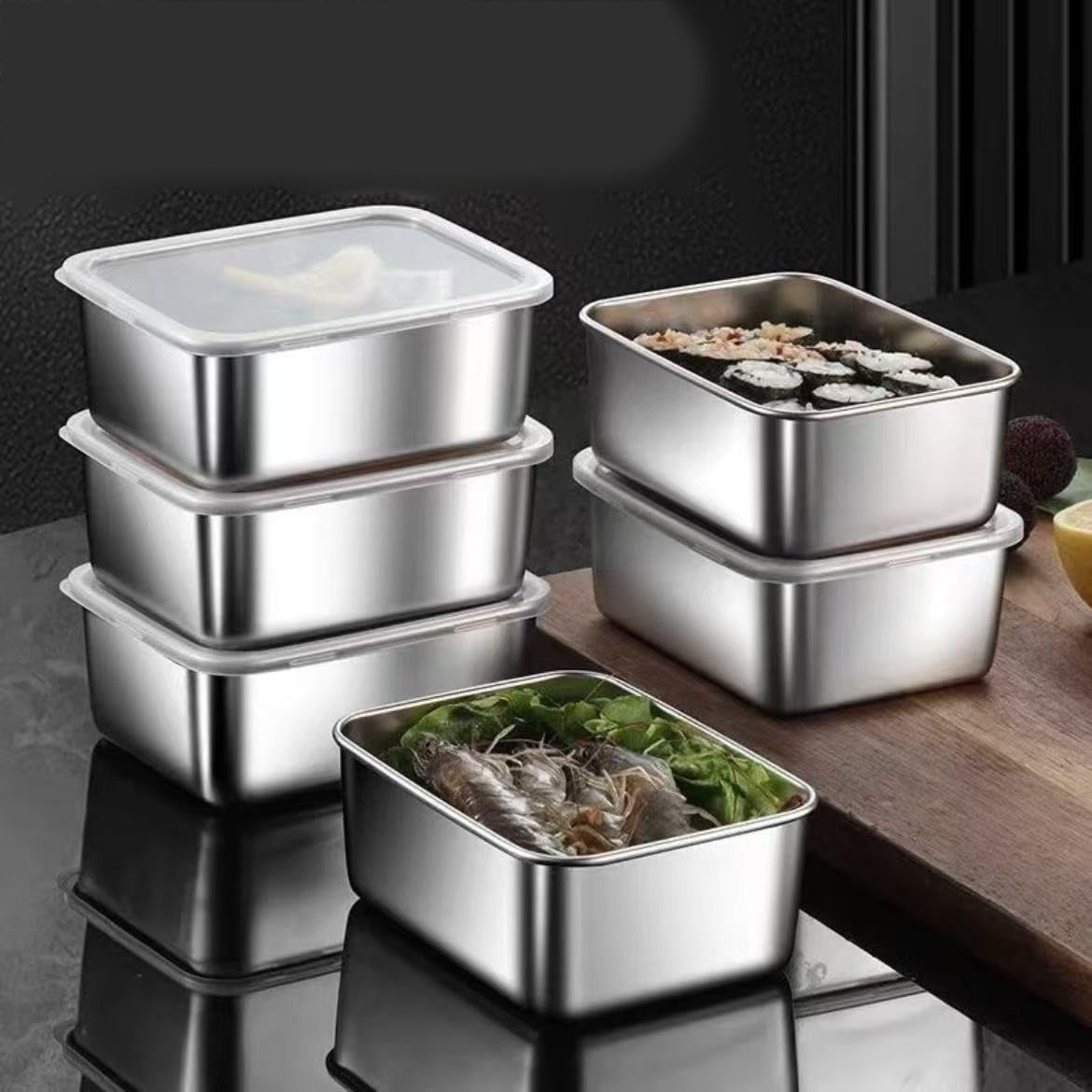 7 Pack Stainless Steel Food Containers with Clear Lids, Stackable Leakproof Food