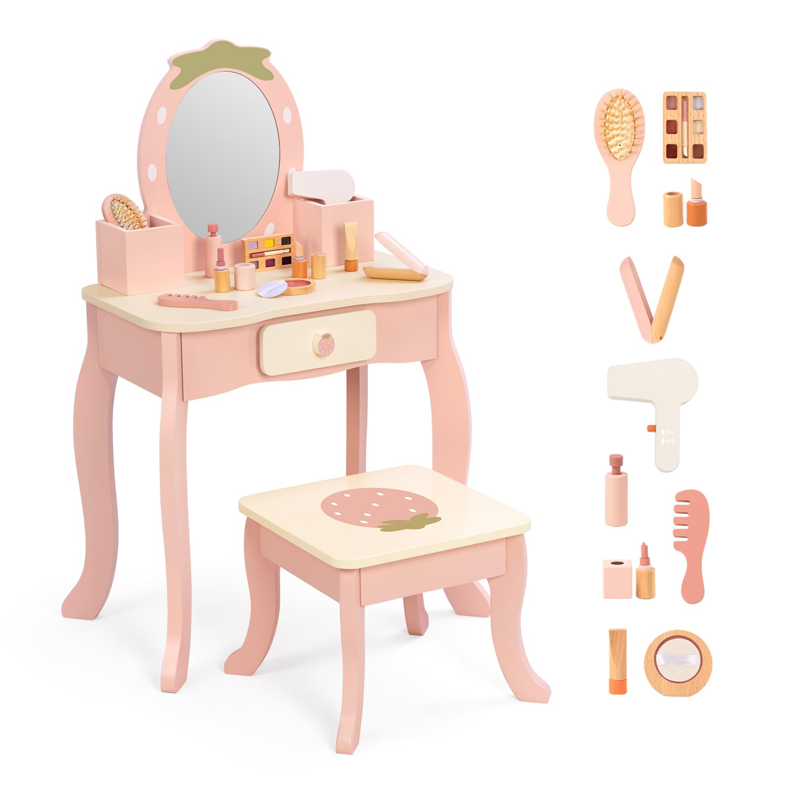 OOOK Toddler Vanity for 3 Year Old with 10pcs Pretend Makeup Accessories | FSC S