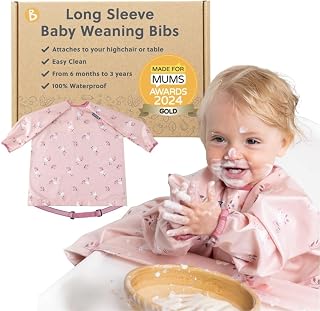 BIBaDO Long Sleeve Baby Bibs - Coverall Weaning Bib with Highchair Strap