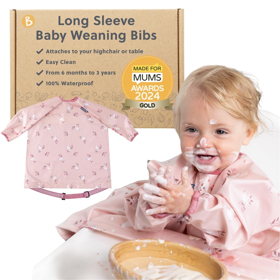 BIBaDO Long Sleeve Baby Bibs - Coverall Weaning Bib with Highchair Strap