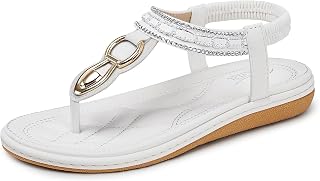 SHIBEVER Women's Bohemian Flat Sandals Elastic T-Strap Elegant Summer Flip Flops