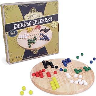 Wooden Chinese Checkers | Made with All Natural Wooden Materials | Includes 60 Wooden Marbles in 6 Colors | All Ages Classic Strategy Game for Up to Six Players
