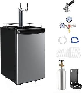 Commercial Draft Beer Kegerator, Keg Refrigerator for D System | Full‑Size Complete Kit with 5 Lbs CO2 Tank, Compatible with 2 Sixth Kegs / 2 Ball Lock Homebrew Kegs