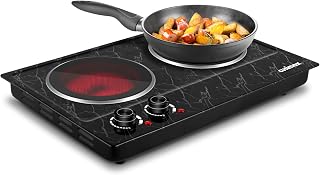 CUSIMAX Double Burner Electric Hot Plate for Cooking, 1800W, Black Marble