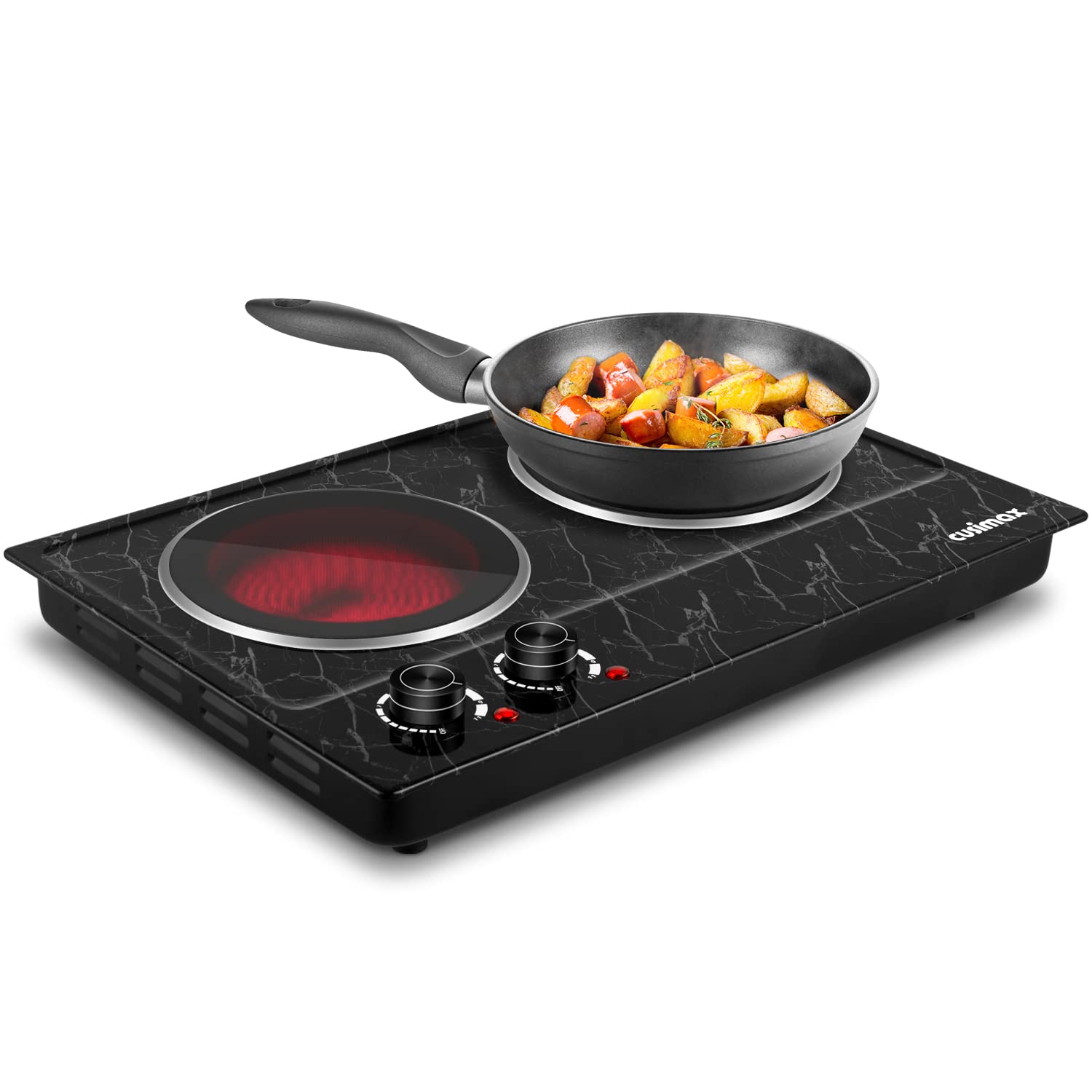 CUSIMAX Double Burner Electric Hot Plate for Cooking, 1800W, Black Marble