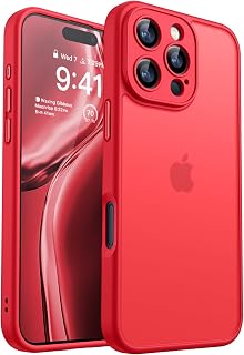 CANSHN Matte Cover for iPhone 16 Pro (6.3 Inches) [Full Camera Protection] Translucent Matte Slim Protective Shockproof Case, Red