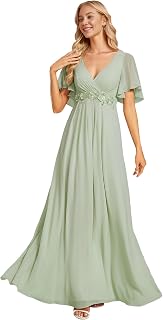 Ever-Pretty Long V-Neck Ruffle Sleeve Evening Dress