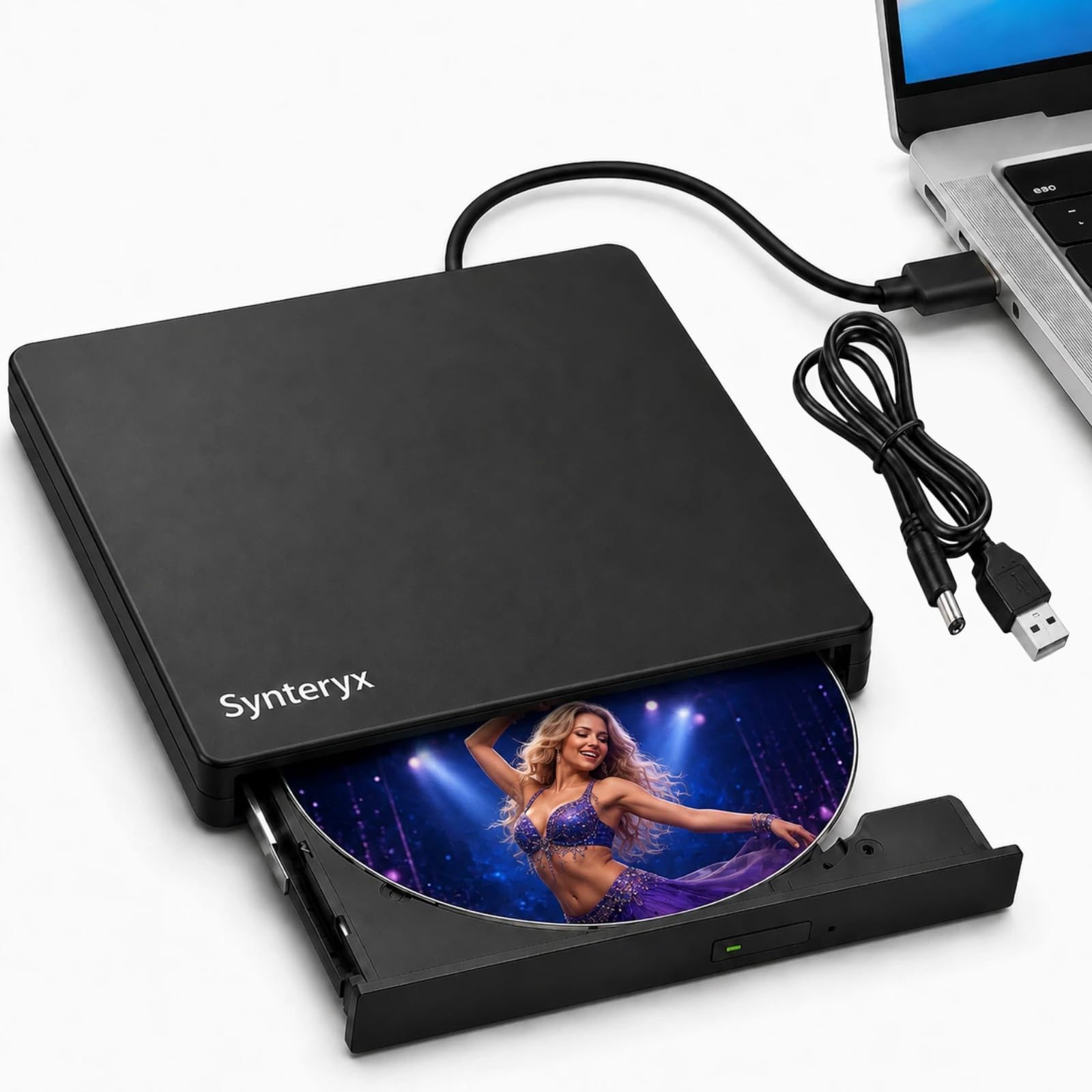 Synteryx External CD/DVD Drive for Laptop, USB-A & Type-C CD Burner Reader | 2-i