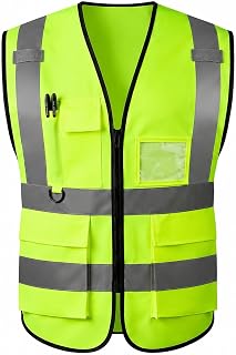 GKOB Hi Vis Vest Waistcoat with 5 Pockets & Zipper - EN ISO 20471 Reflective Safety Gilet for Men Women - High Visibility Workwear for Cycling, Security, Construction