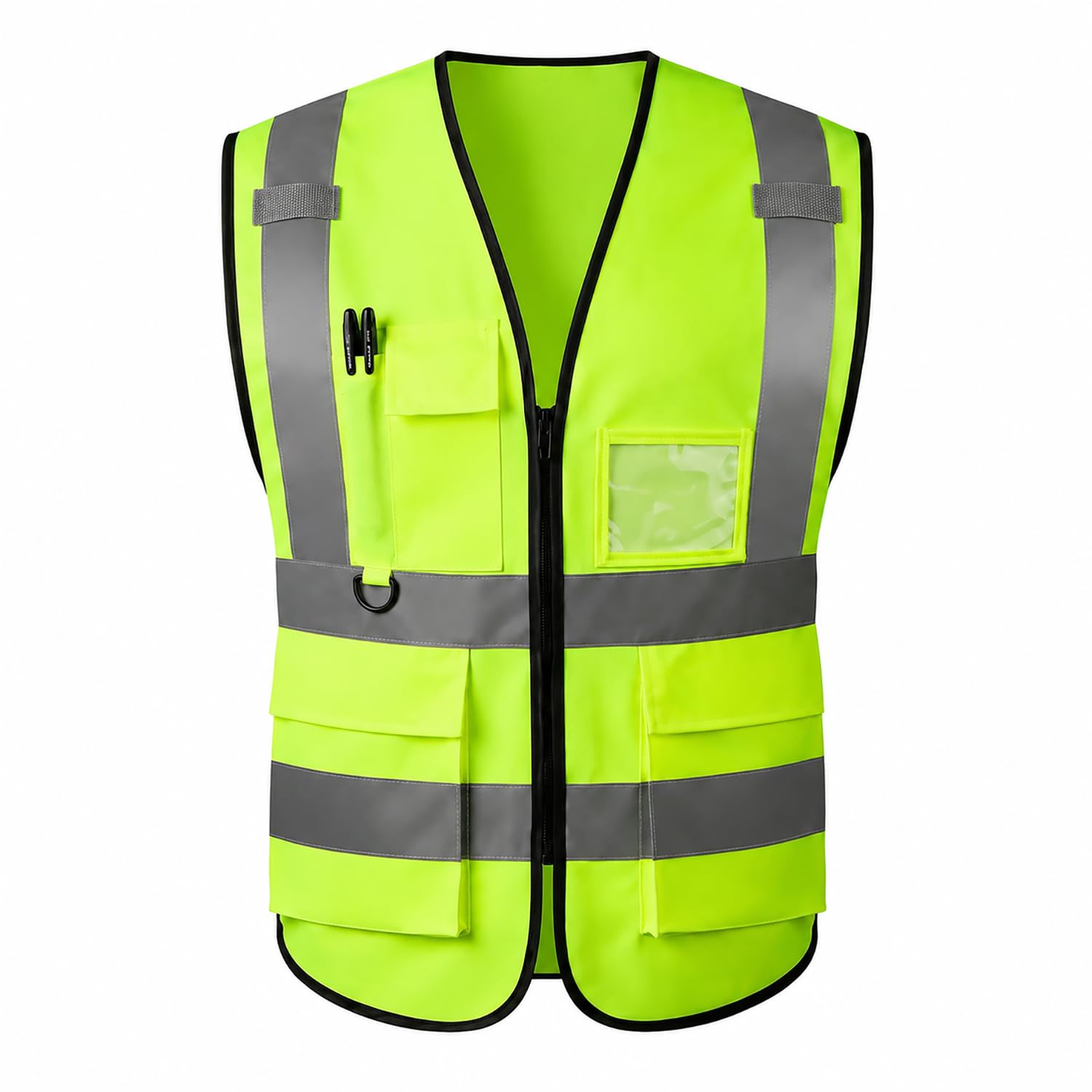 GKOB Hi Vis Vest Waistcoat with 5 Pockets & Zipper - EN ISO 20471 Reflective Saf