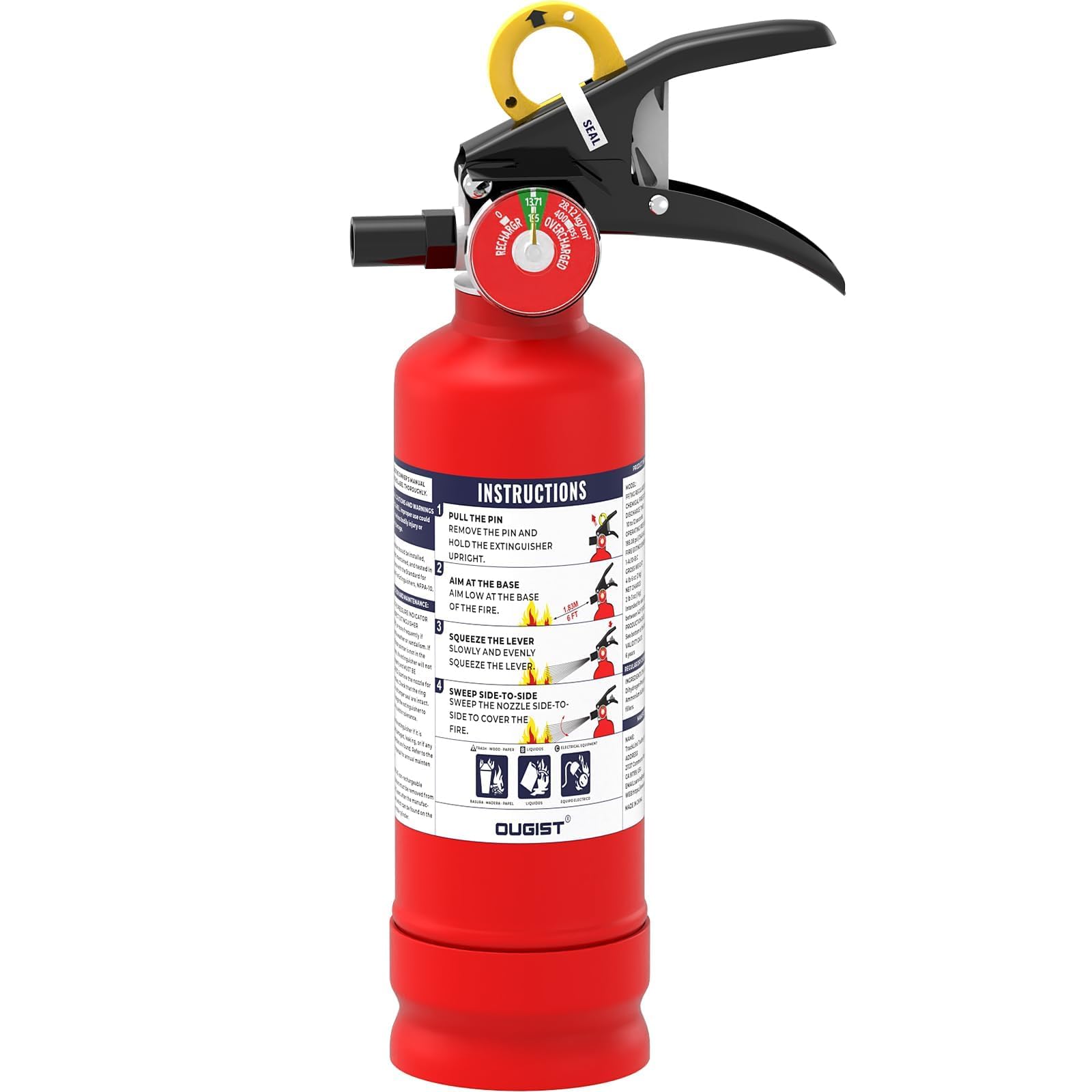 Ougist ABC Fire Extinguisher for Home & Vehicle - 2.5 lb 1-A:10-B:C Rated, Dry C