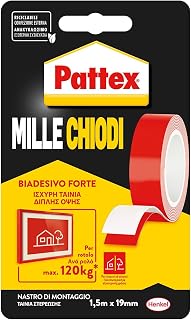 Pattex Millechiodi Tape, Extra Strong Double Sided Adhesive Tape for | For permanent applications, indoor and outdoor use, durable, supports up to 120 kg, instant bonding