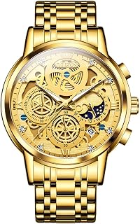 OLEVS Mens Stainless Steel Waterproof Luminous Skeleton Business Wrist Watch