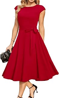 DRESSTELLS Women's Vintage Cocktail Dress, Women's Casual Dress, Round Neck, Short Sleeve, Grape