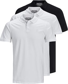 JACK & JONES 12171776 – Pack of 3 Men's Polo Shirts Slim Fit Short Sleeve Black White Blue Grey XS S M L XL XXL