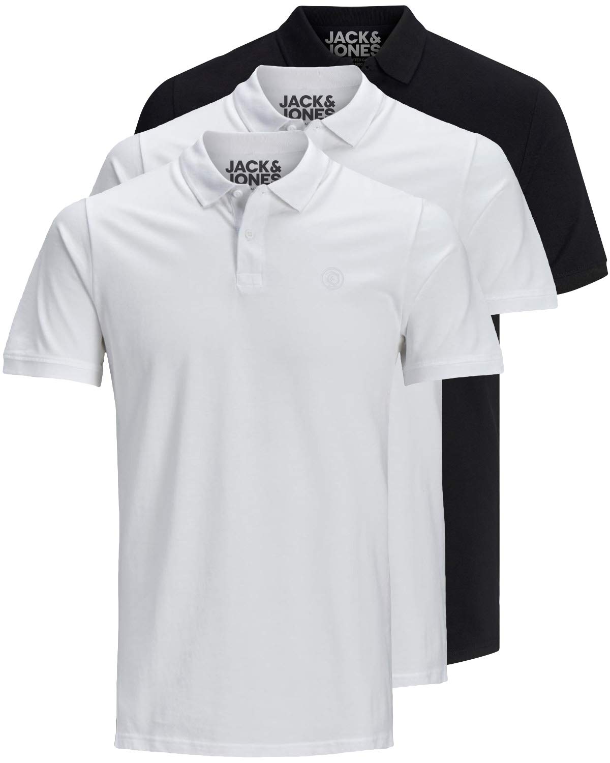 Jack & Jones 12171776 Pack of 3 Men's Polo Shirts Slim Fit Short Sleeve Black Wh