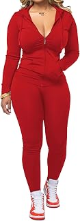 PINSV Women's Two Piece Training Set Bodycon Tracksuit Long Sleeve Zipper Hooded Jacket Joggers Matching Sweatpants Set