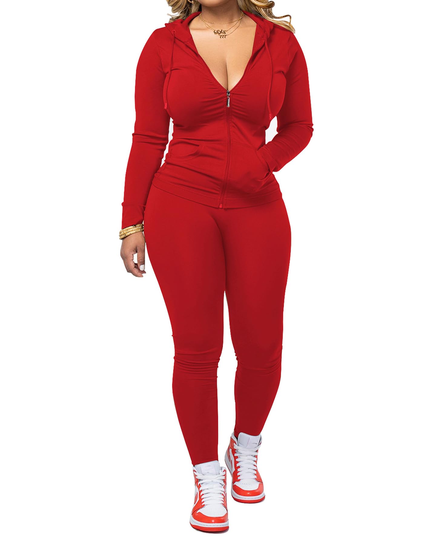 PINSV Women's 2 Piece Tracksuit Zip Hoodie and Leggings