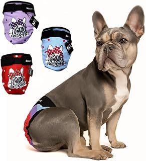 French Bulldog Panties Set - Reusable Dog Diapers without Cane Hole, Handmade and Adjustable (Standard (42-47cm), Set of 3, Purple/Red/Blue)