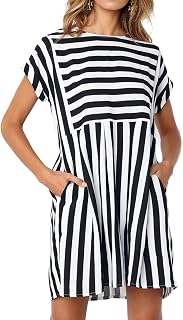 Naggoo Women's Summer Striped Short Sleeve T-Shirt Dresses Casual Swing Aline Dresses with Pocket