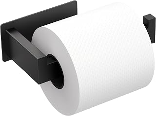 Auxmir Toilet Paper Holder No Drill, Self Adhesive Toilet Paper Roll Holder | Wall Mounted Tissue Holder, Premium SUS304 Stainless Steel, Waterproof Rustproof for RV Bathroom Washroom Kitchen (Black)