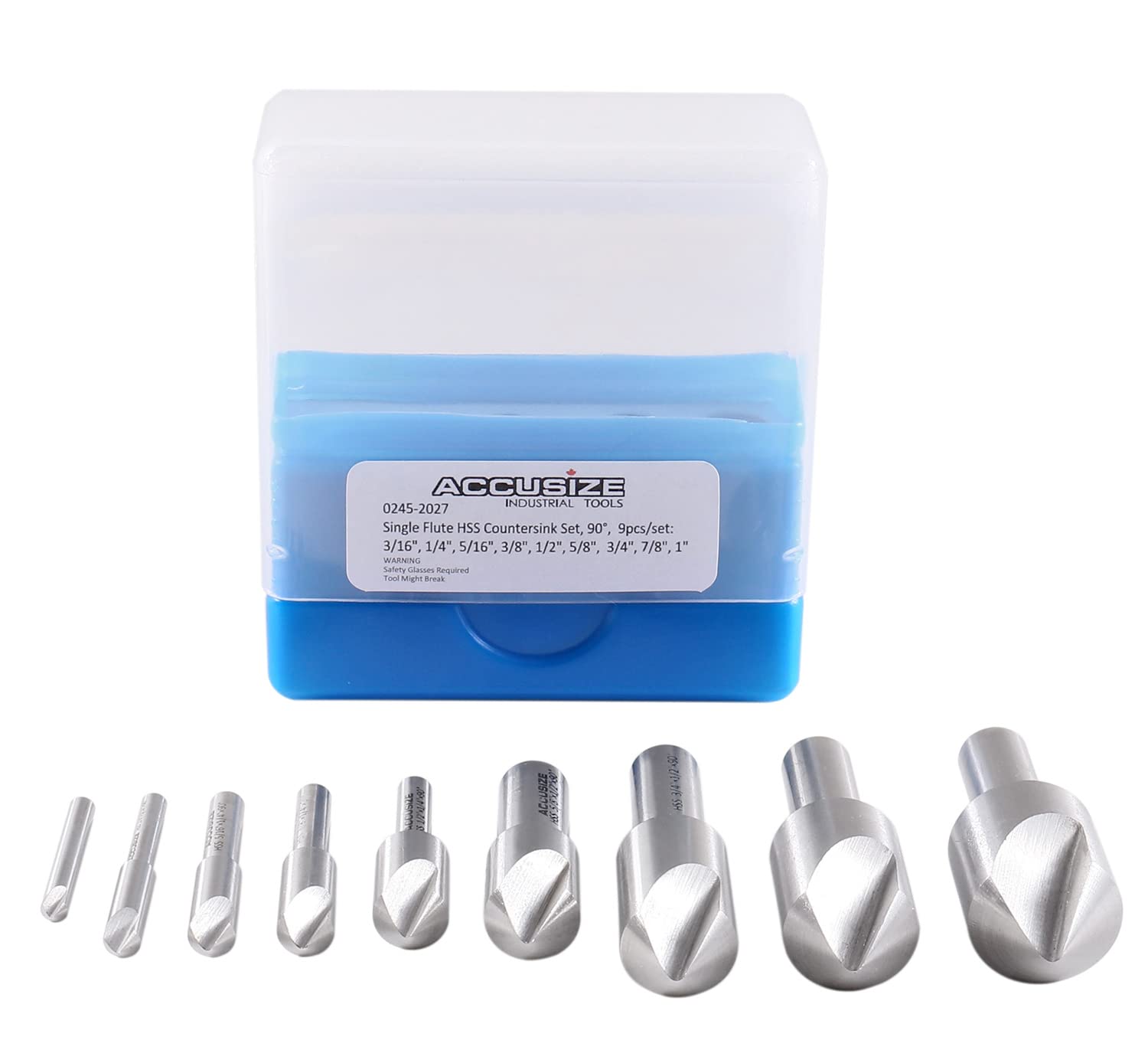 Accusize Industrial Tools 9 Pc Single Flute H.S.S. Countersink Set, 90 Degrees, 