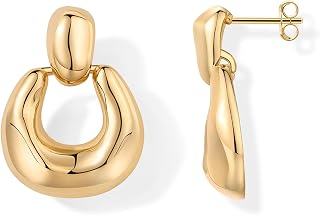 PAVOI 14K Gold Plated Door Knocker Earrings for Women, Chunky Drop Earrings