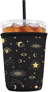 Reusable Insulated Neoprene Iced Coffee Sleeve with Handle, Coffee Cup Holder for Hot & Cold Drinks, Universal Fit 16–32oz Cups, Bottles & Tumblers - Celestial Night S
