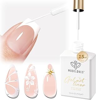 modelones White French Tip Liner Gel Polish 15ml with Precision Brush | High-Pigment Color Nail Art Gel Paint Crisp Swirl Fine Line Design Beginner Friendly Long Lasting Soak Off U V Cure Manicure