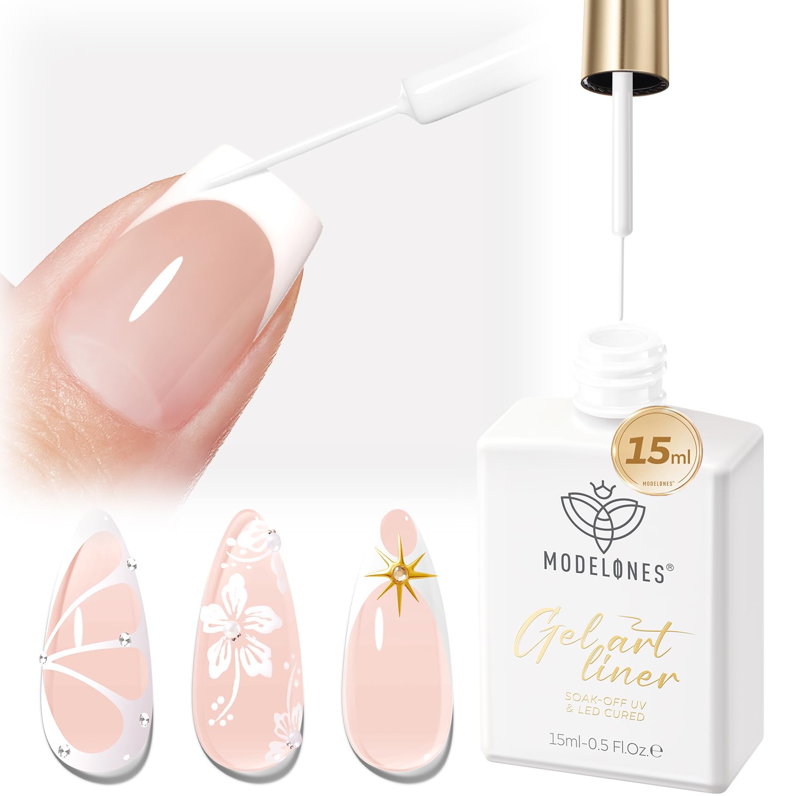 modelones White French Tip Liner Gel Polish 15ml with Precision Brush | High-Pig