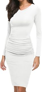 Missufe Abito Basic Aderente Aderente Arricciato al Ginocchio Senza Maniche con Scollo all'Americana da Donna