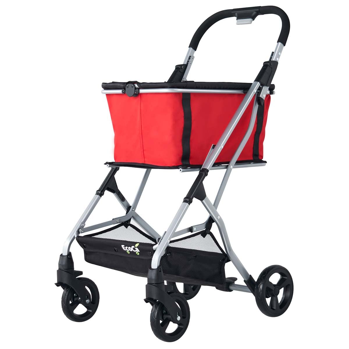 EcoCa Red My Bag Set, Shopping Cart, Folding, New Life, Lightweight, 4 Wheels, S