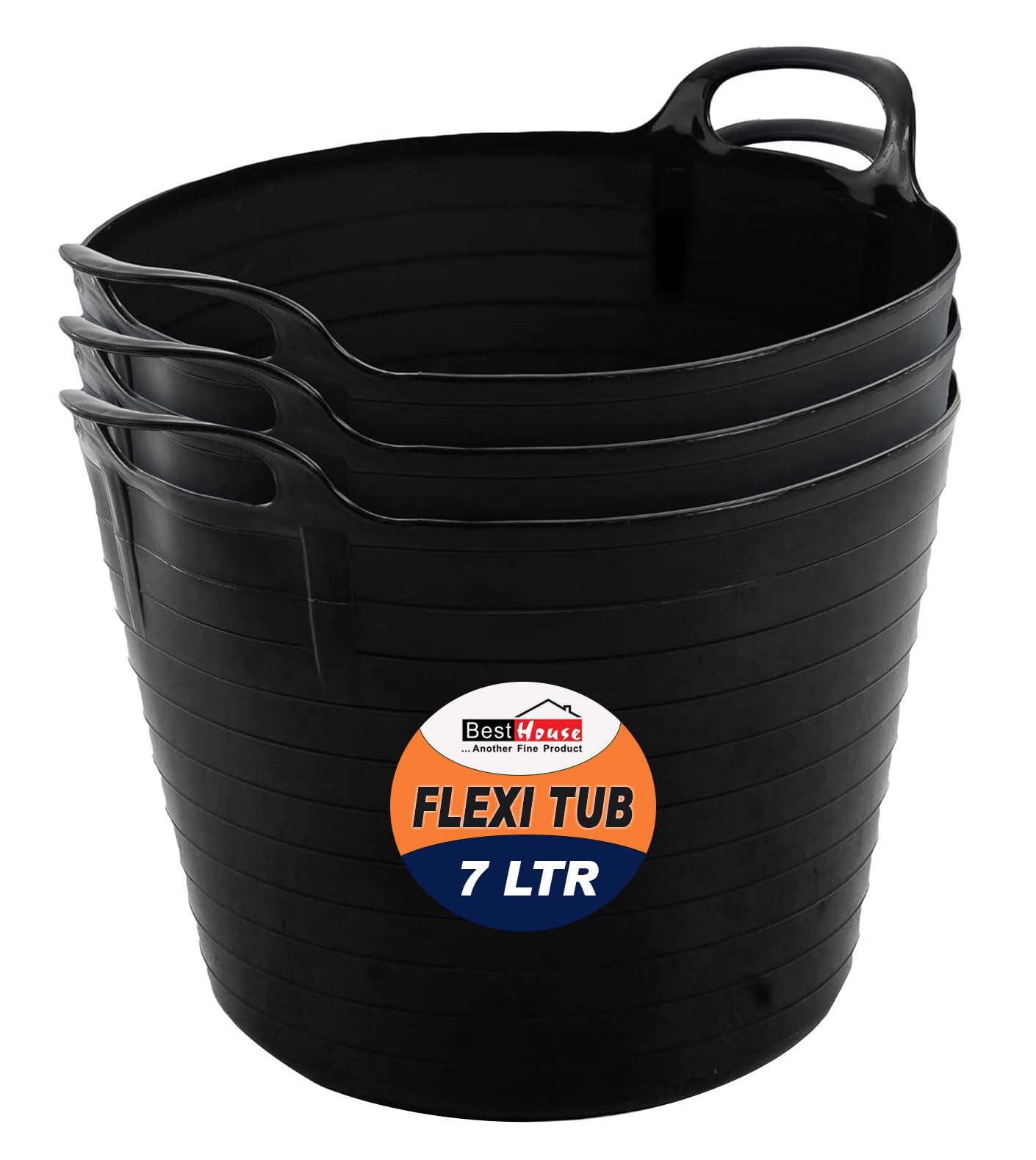 Best House | 3 Pcs of Flexi Tub with Handles | Small Size | Mini | 7 Litres | Bl