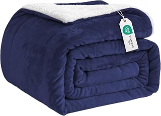 Good Nite cuddly blanket, 150 x 200 cm, navy blue fleece blanket, Sherpa sofa throw, couch blanket, warm, winter, soft