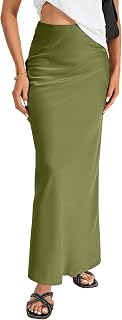 Vrtige Women's Elegant Satin Silky High Waist Zipper Flowy A Line Maxi Long Skirt