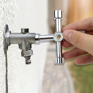 4-Way Sillcock Key, Heavy Duty Cross Style Square Wrench Tool for Outdoor Faucet, Water Gas Meter Box, Utility Cabinet, Shutoff Valve - Single Pack Steel Key (Silver)
