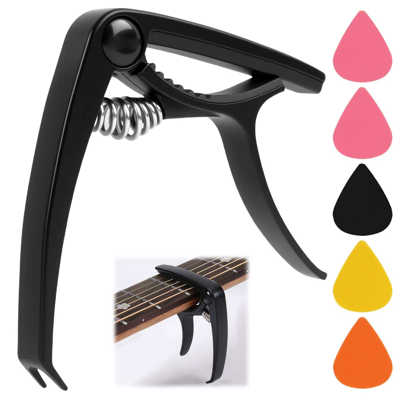 Guitar Capo, Guitar Capo for Acoustic and Electric Guitars, with 6 Guitar Picks,