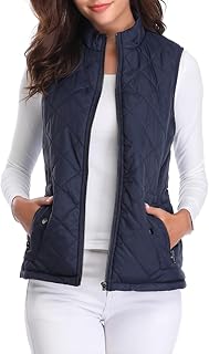 fuinloth Women's padded vest, stand-up collar, lightweight zip, quilted vest