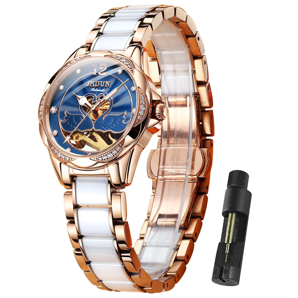 OLEVS Watch for Women Automatic Skeleton Diamond Fashion Watches Mechanical Self