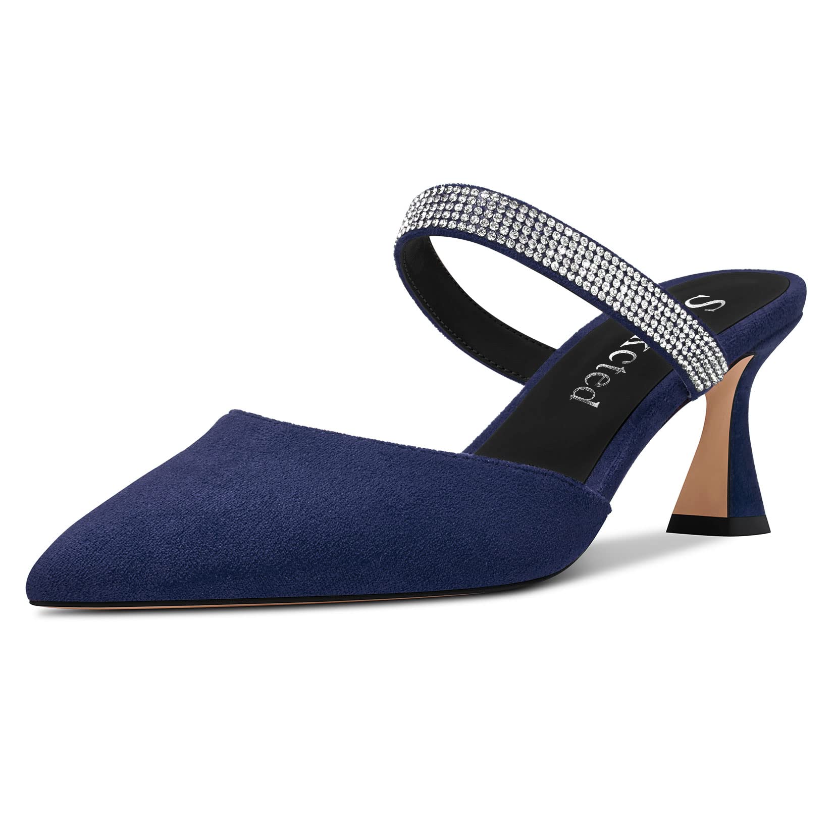 Saekcted Women's Chunky Block Medium Heel Pointed Toe Pumps Slip-on Diamante Cry